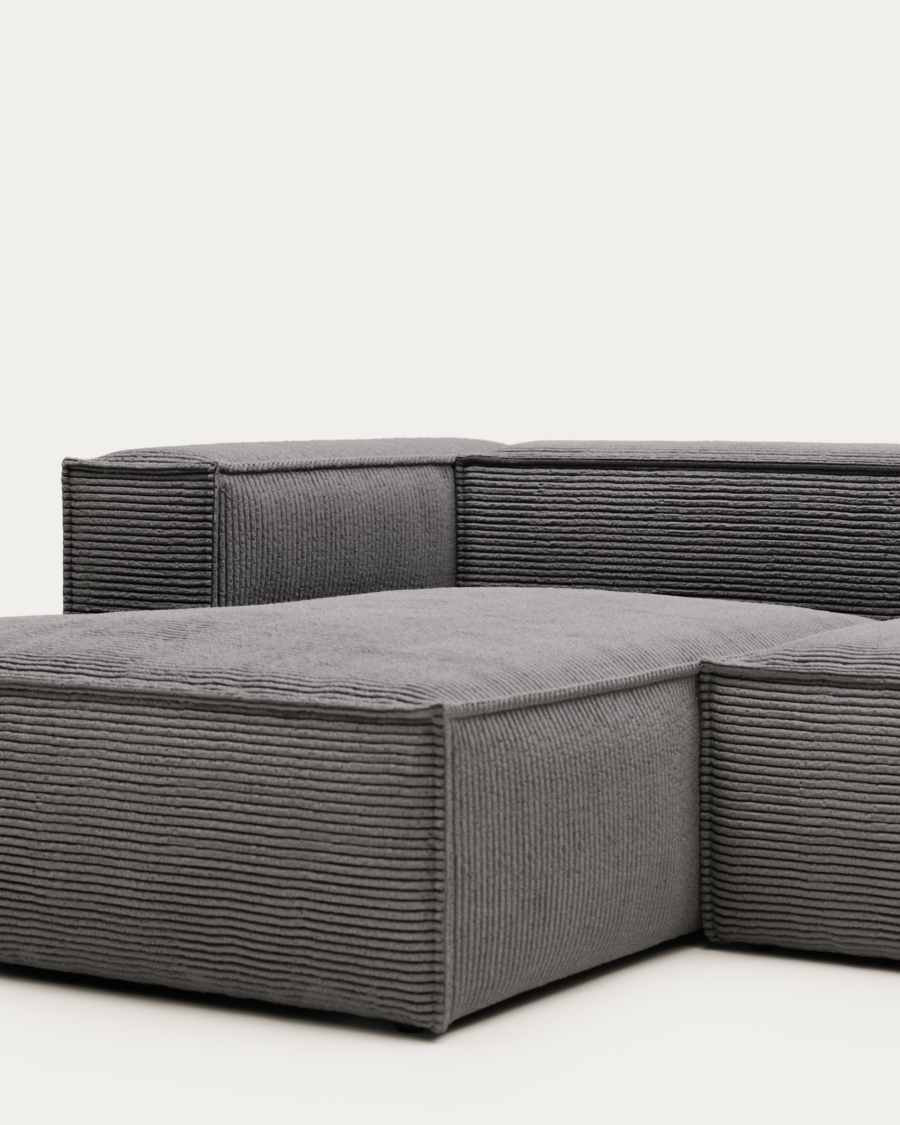 Blok fire-retardant 3-seater sofa with left chaise longue in thick grey corduroy 300cm