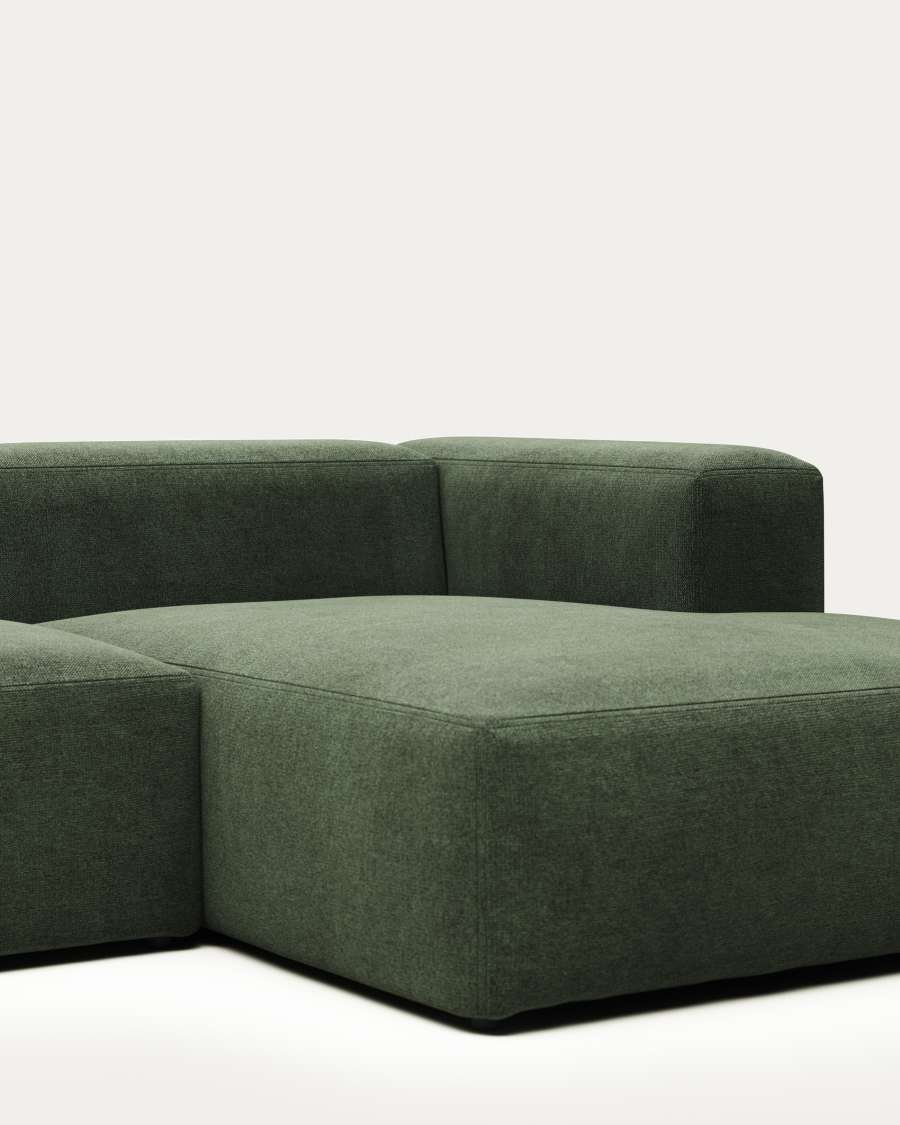 Blok fire-retardant 3-seater sofa with right chaise longue in green chenille 300cm