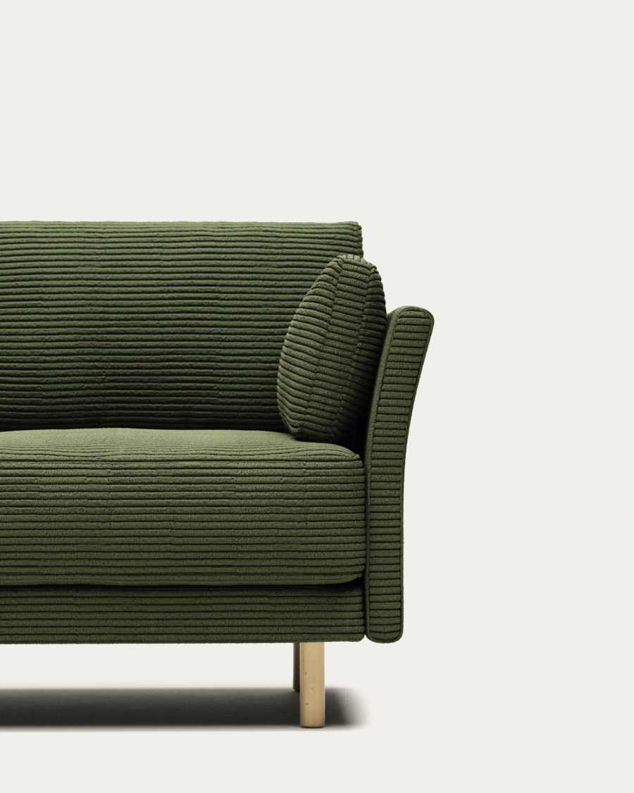 Gilma fire-retardant 2-seater sofa in thick green corduroy with natural-tone finish legs 170cm