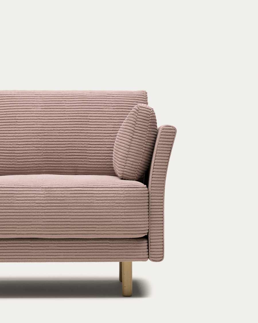 Gilma fire-retardant 2-seater sofa in thick pink corduroy with natural-tone finish legs 170cm