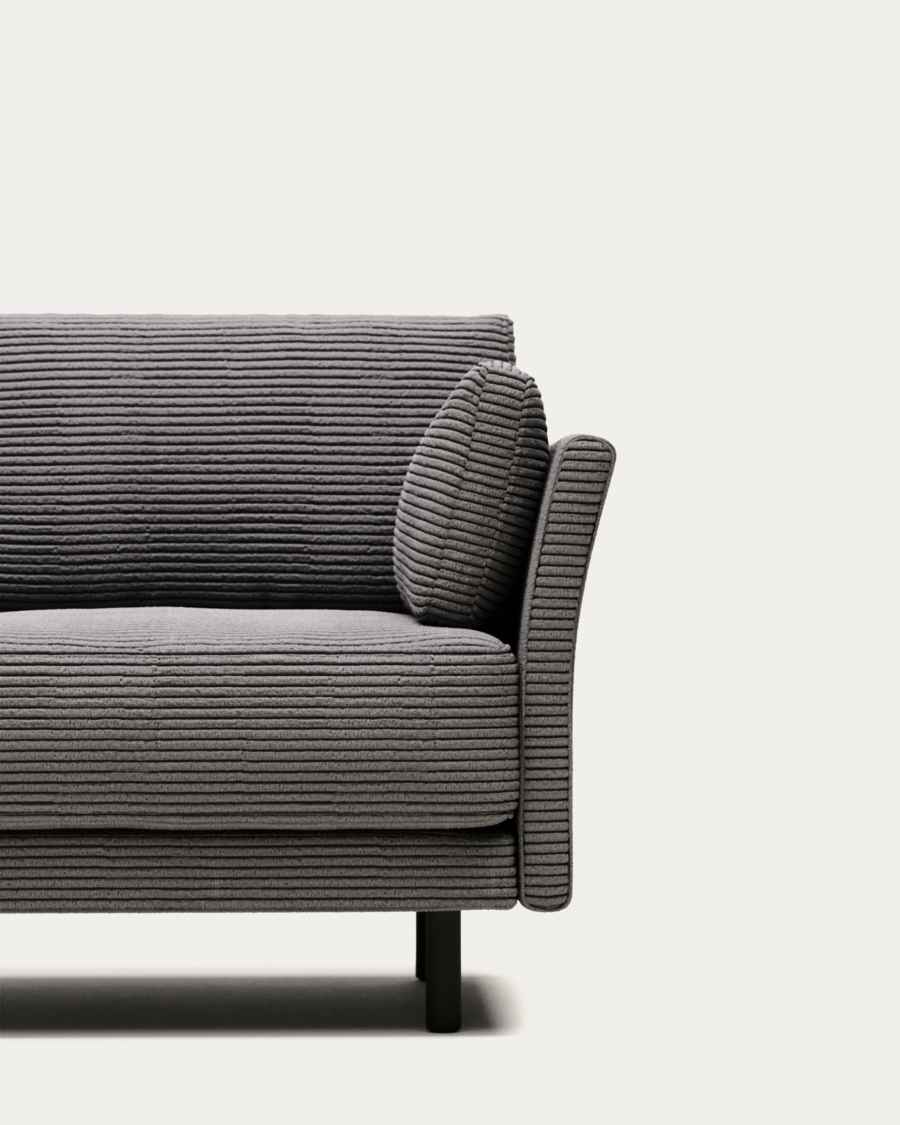 Gilma 2 seater sofa in grey wide seam corduroy with black finish legs, 170 cm FR
