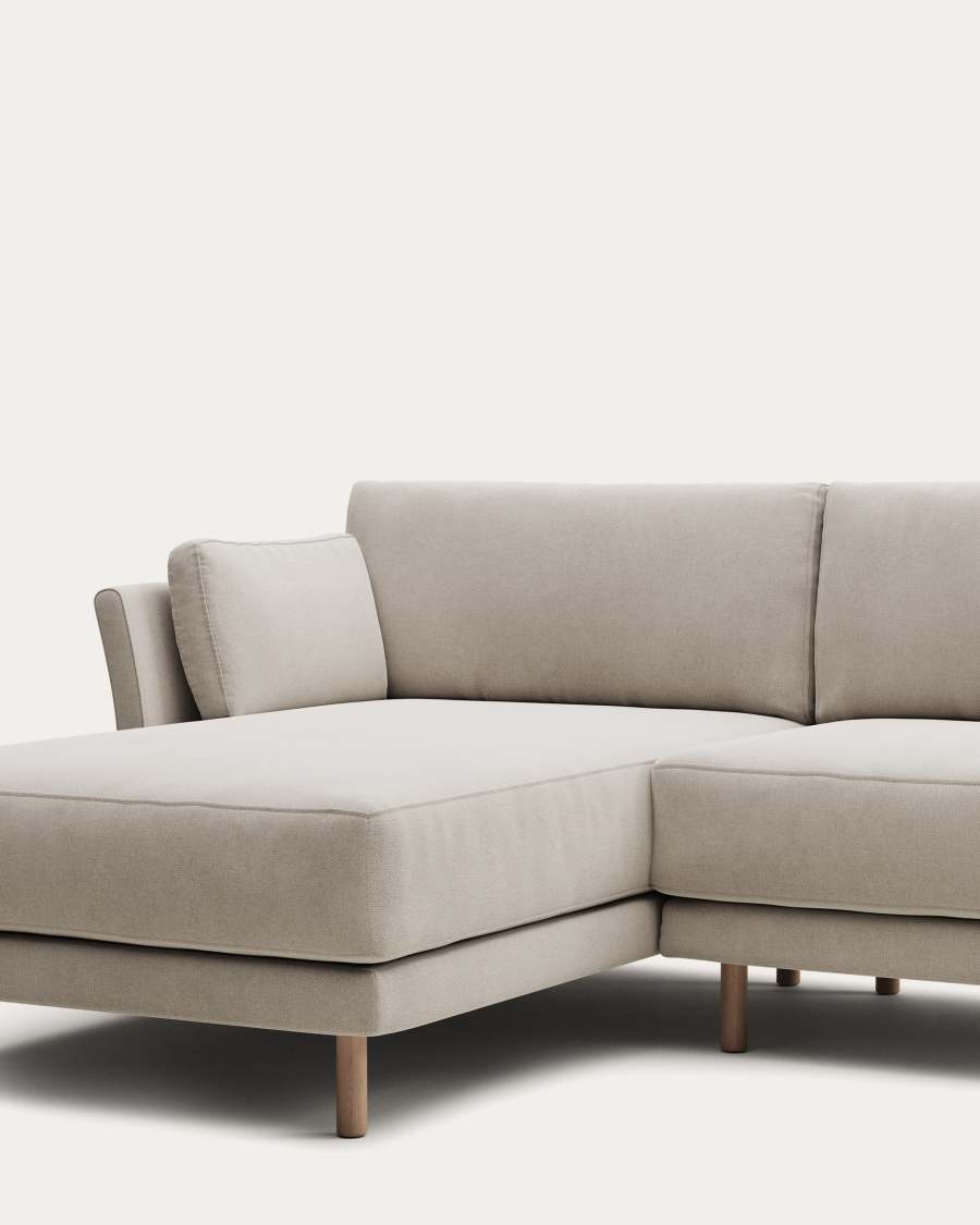 Gilma fire-retardant 3-seater sofa with right/left chaise longue in white chenille with natural-finish legs 260cm