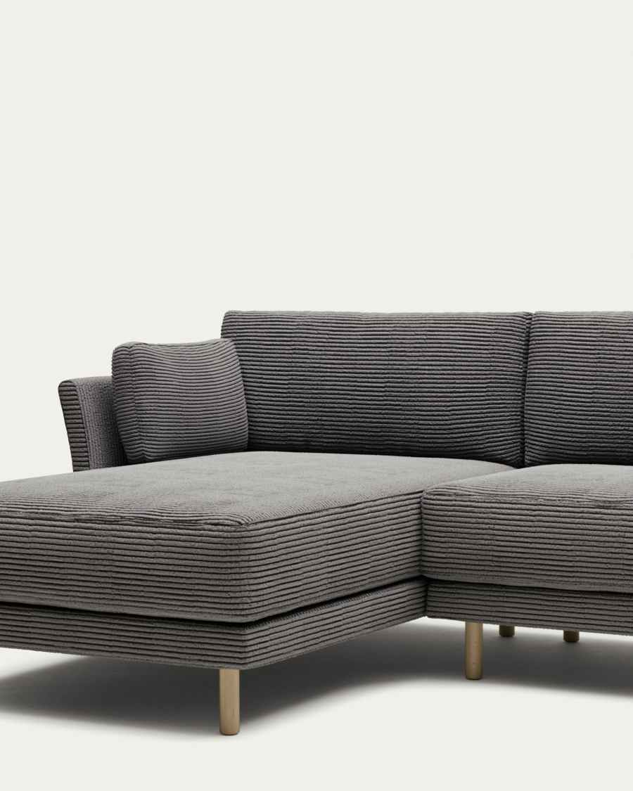 Gilma 3 seater sofa, left/right chaise, grey wide seam corduroy w/ natural legs, 260 cm FR