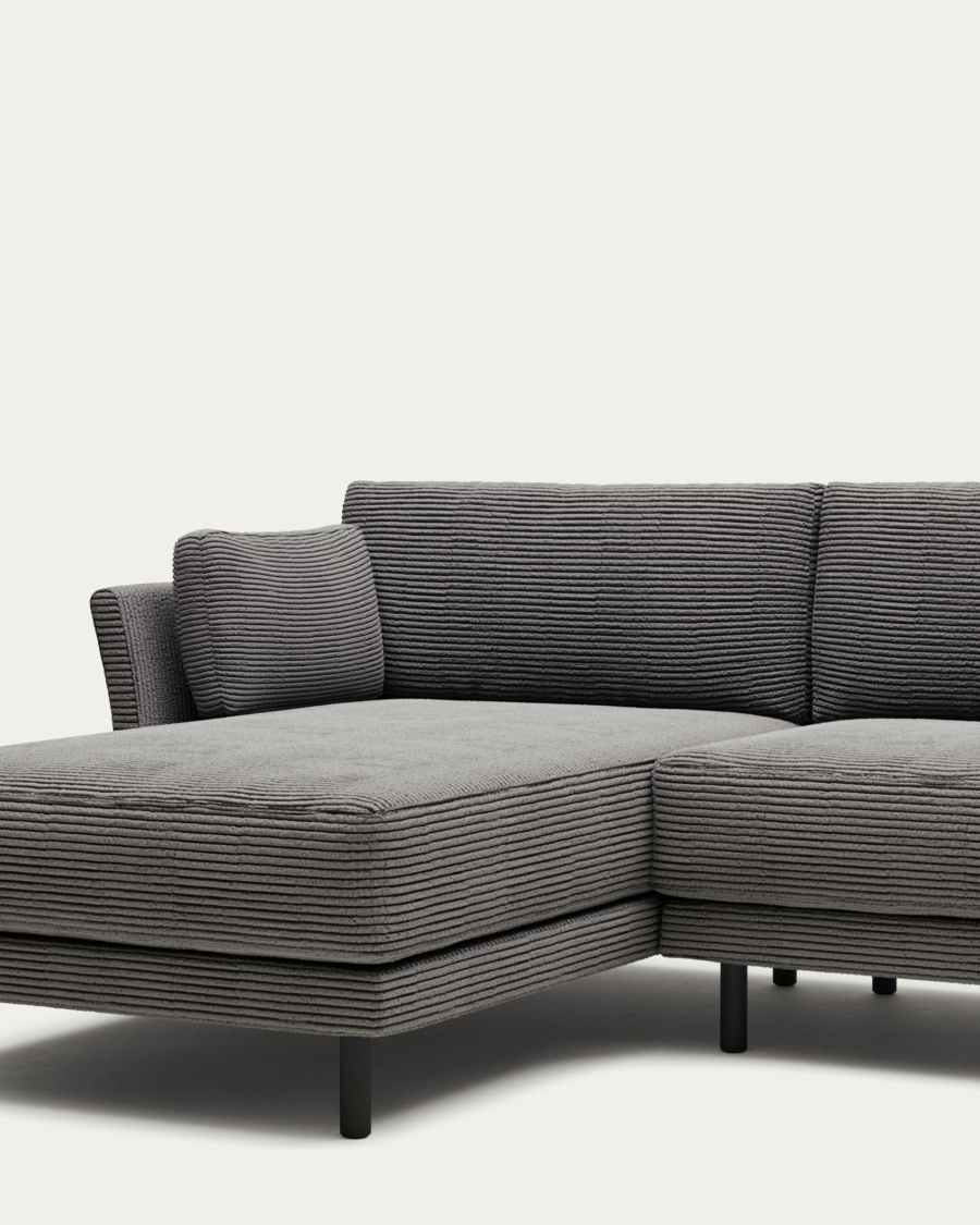 Gilma 3 seater sofa, left/right chaise in grey wide seam corduroy w/ black legs, 260 cm FR