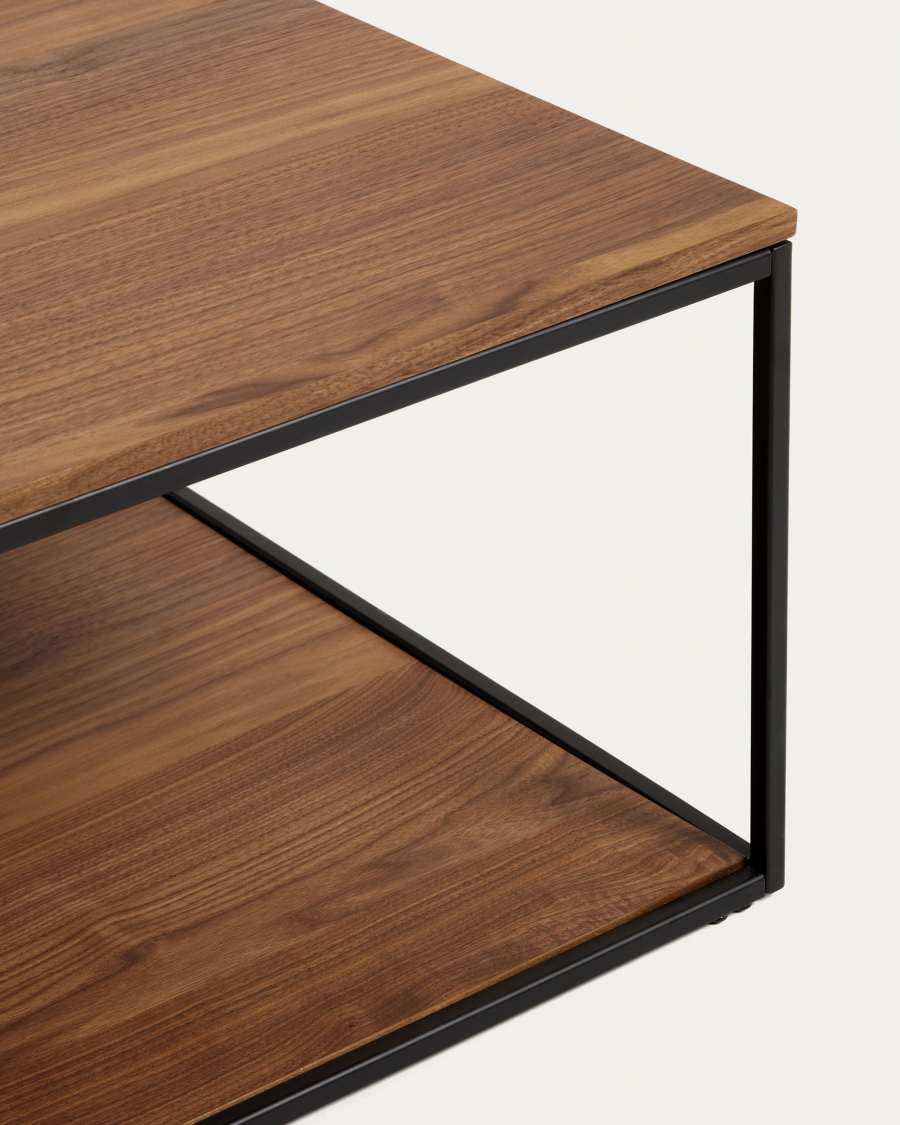 Yoana coffee table with walnut veneer and painted black metal structure, 80 x 80 cm