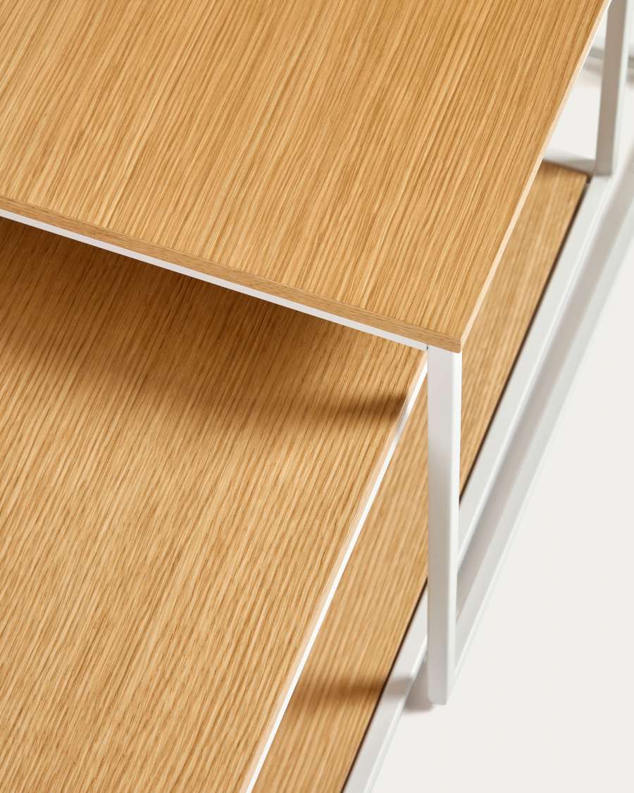 Yoana set of 2 nesting coffee tables with oak veneer and white metal structure