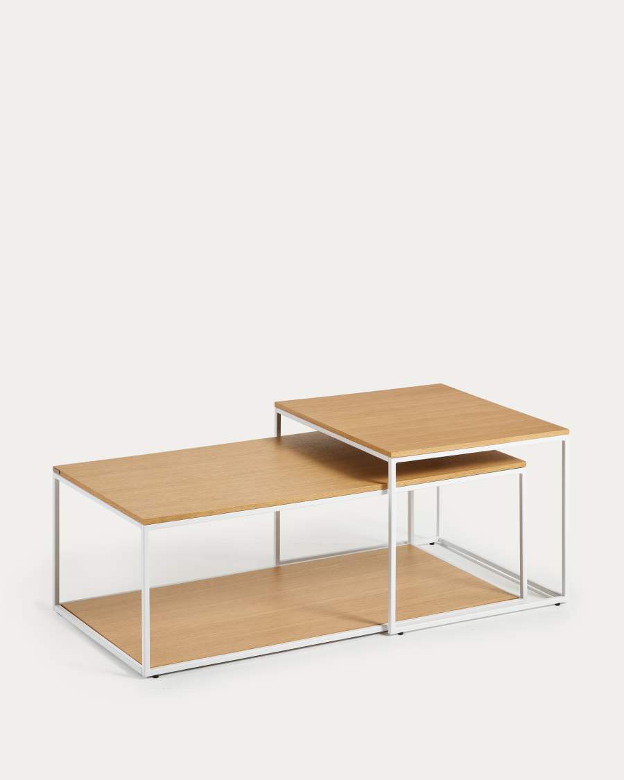 Yoana set of 2 nesting coffee tables with oak veneer and white metal structure