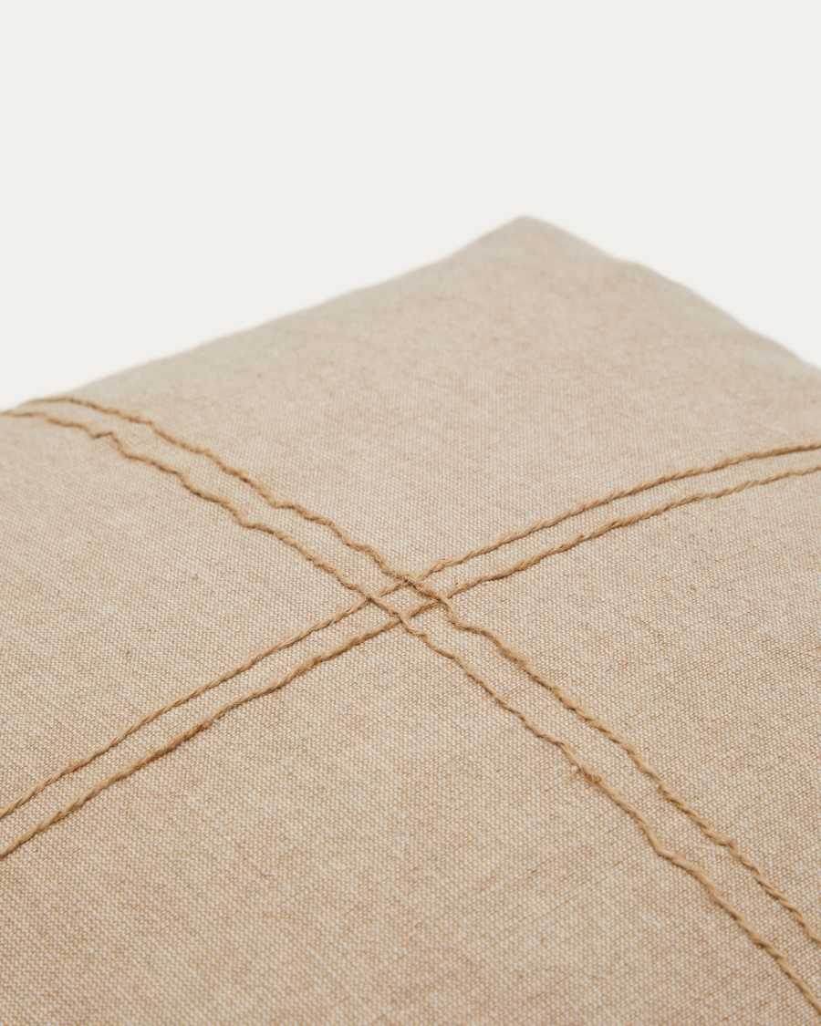 Sulken beige cotton cushion cover with beige embroidery feature, 45 x 45 cm