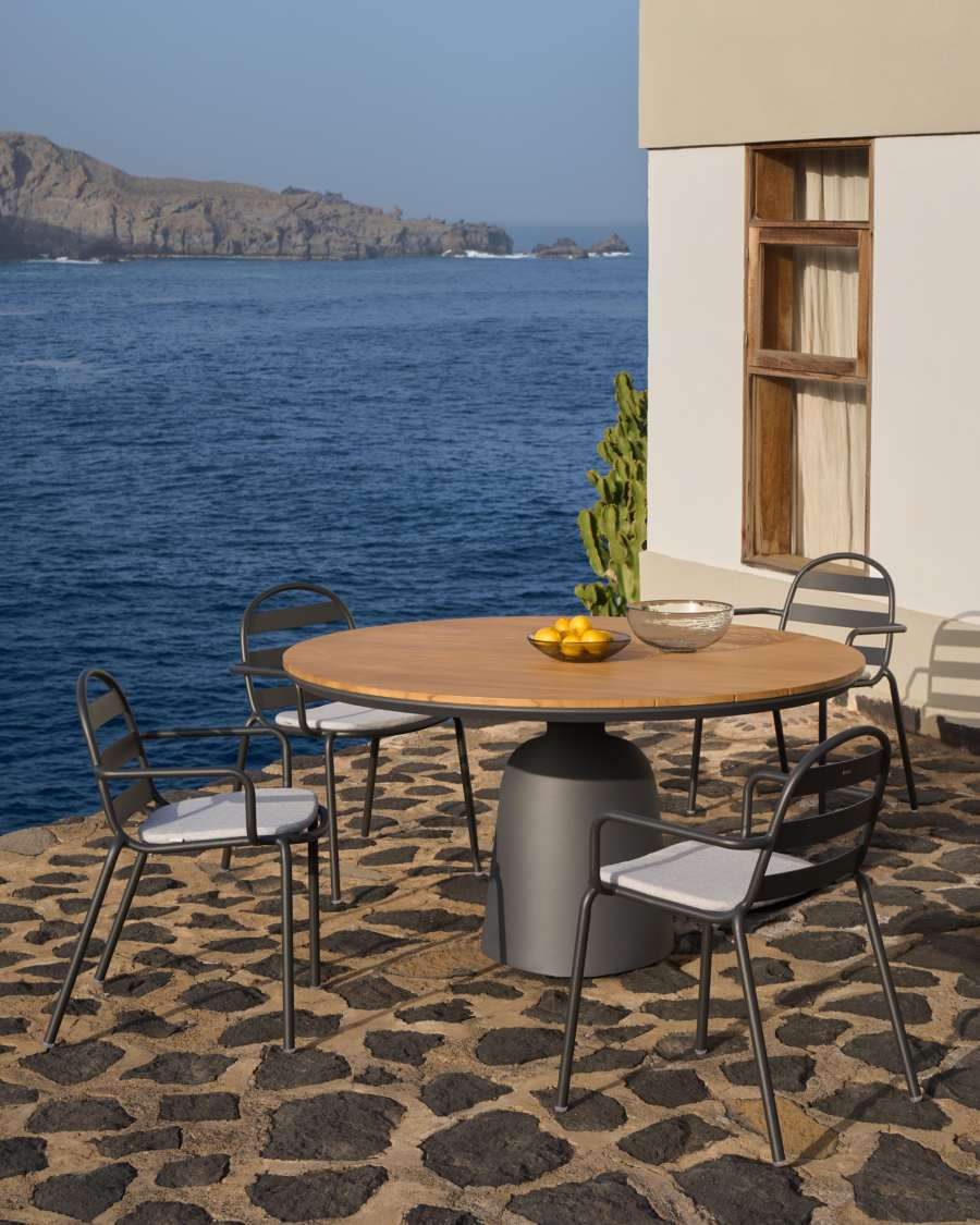 Tudons Outdoor-Tisch rund aus Aluminium mit grauem Finish und Teakholz FSC 100% Ø 120 cm