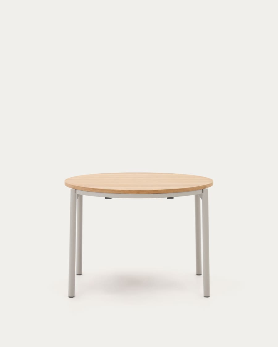 Montuiri round extendable table in oak veneer and with steel legs in a grey finish, Ø90(170) cm