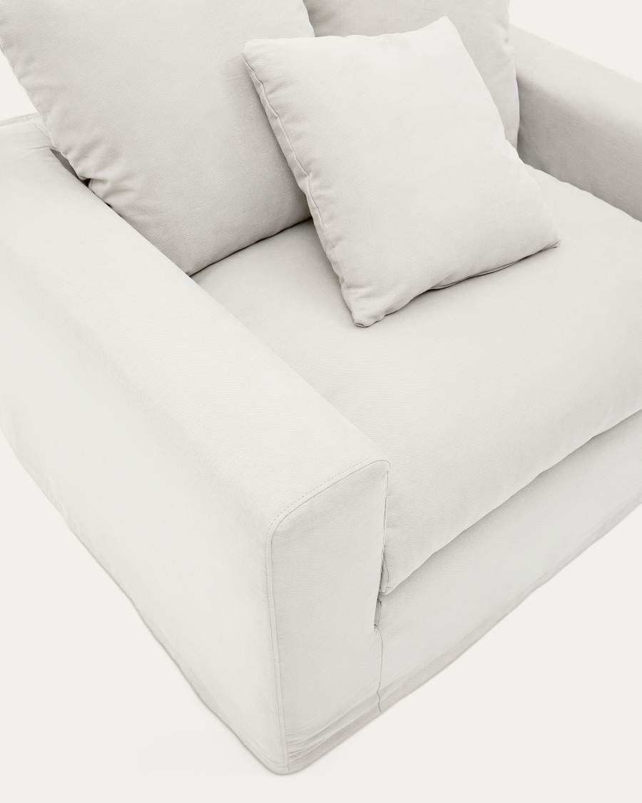 Nora armchair cover in ecru linen and cotton 140cm