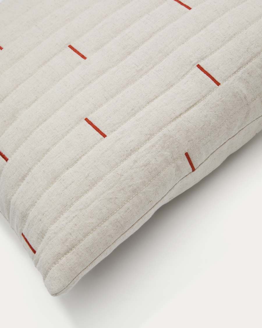 Blaina cushion cover in white linen with a red embroidery feature, 45 x 45 cm