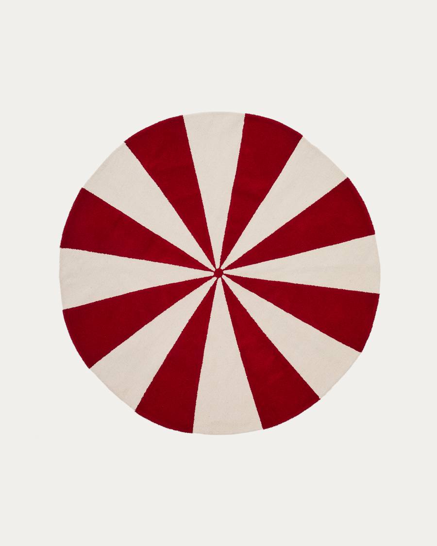 Wirla beige and red, 100% cotton rug, Ø 100 cm