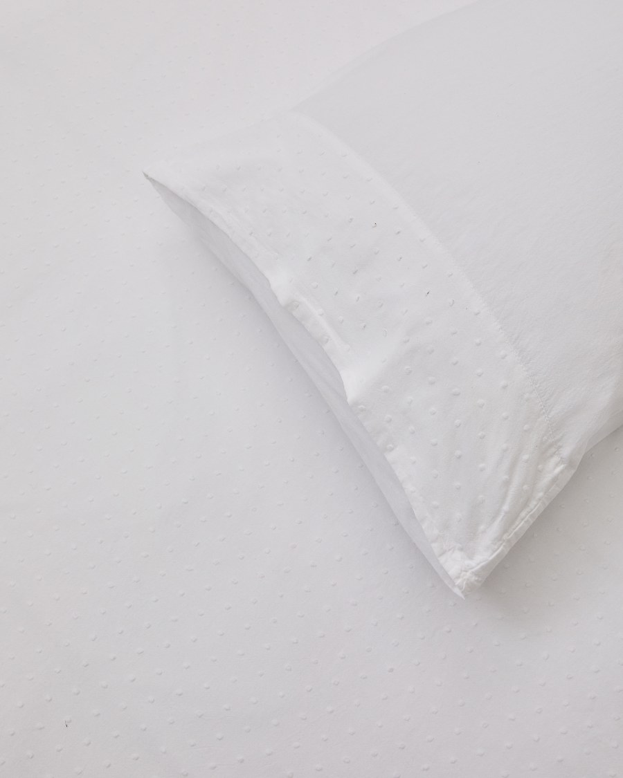 Atenie white duvet cover and pillowcase set, 100% cotton percale, plumeti detail, 90 cm bed