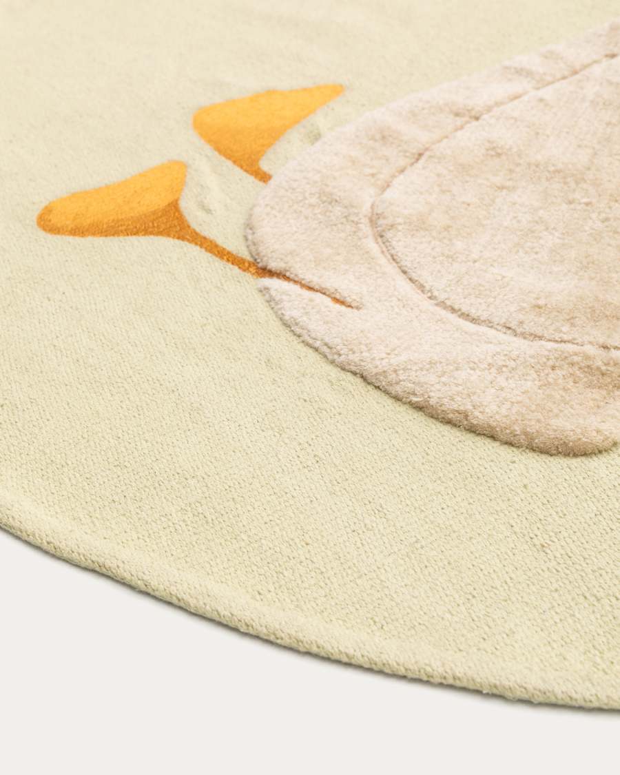 Milu green, 100% cotton rug with a goose feature, Ø 100 cm
