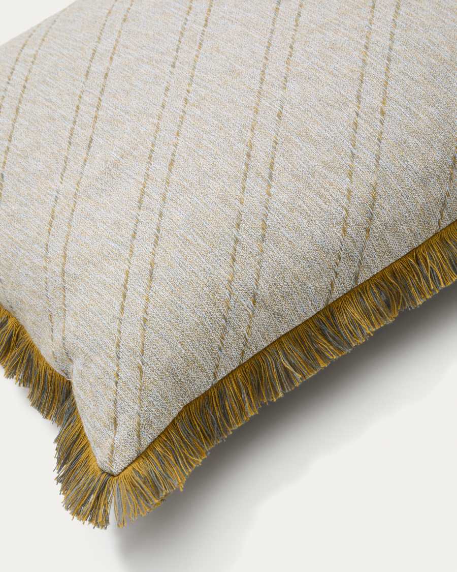 Cral beige jacquard, cotton cushion cover with multi-coloured fringe, 45 x 45 cm