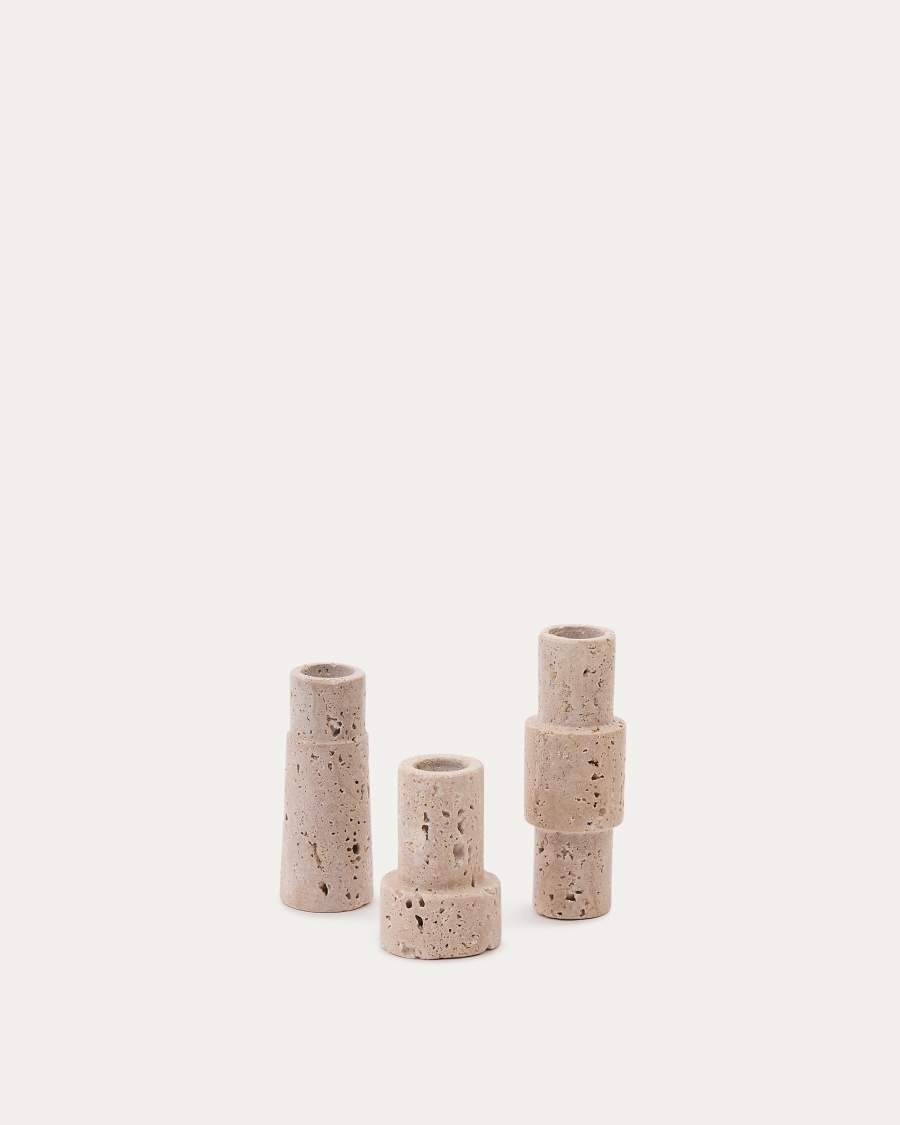 Majid set of 3 beige travertine candle holders