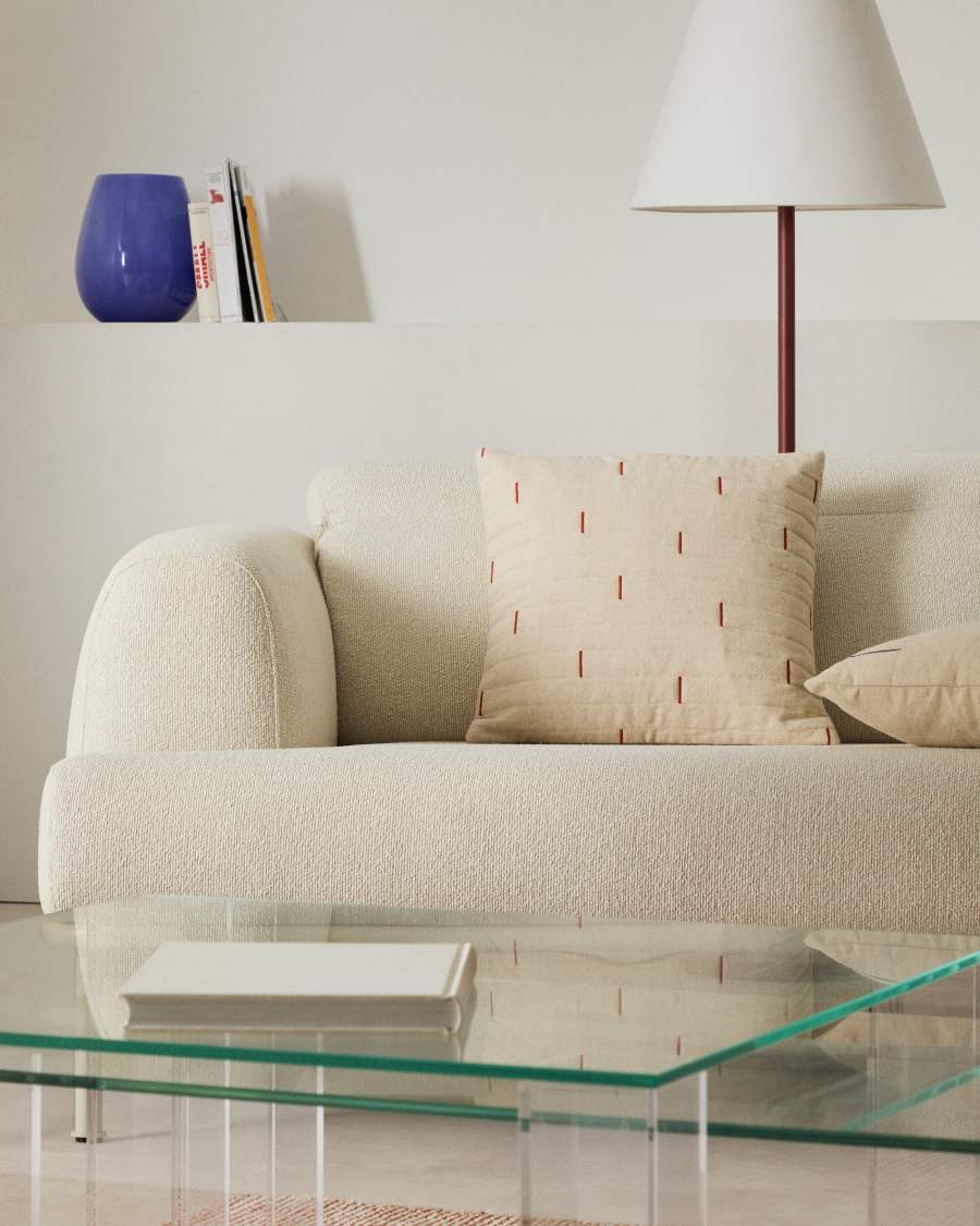 Blaina cushion cover in white linen with a red embroidery feature, 45 x 45 cm
