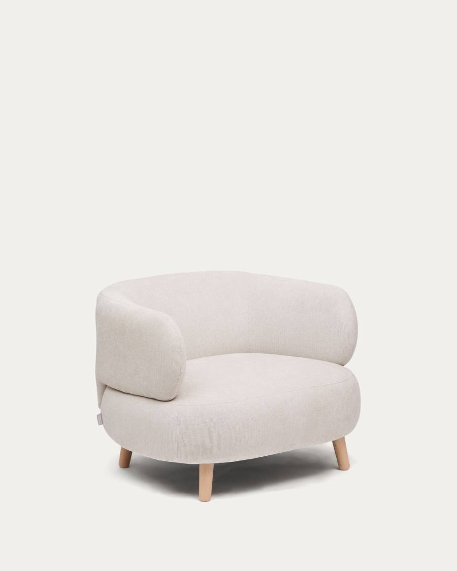 Luisa armchair in chenille pearl with solid beech wood legs 90 cm