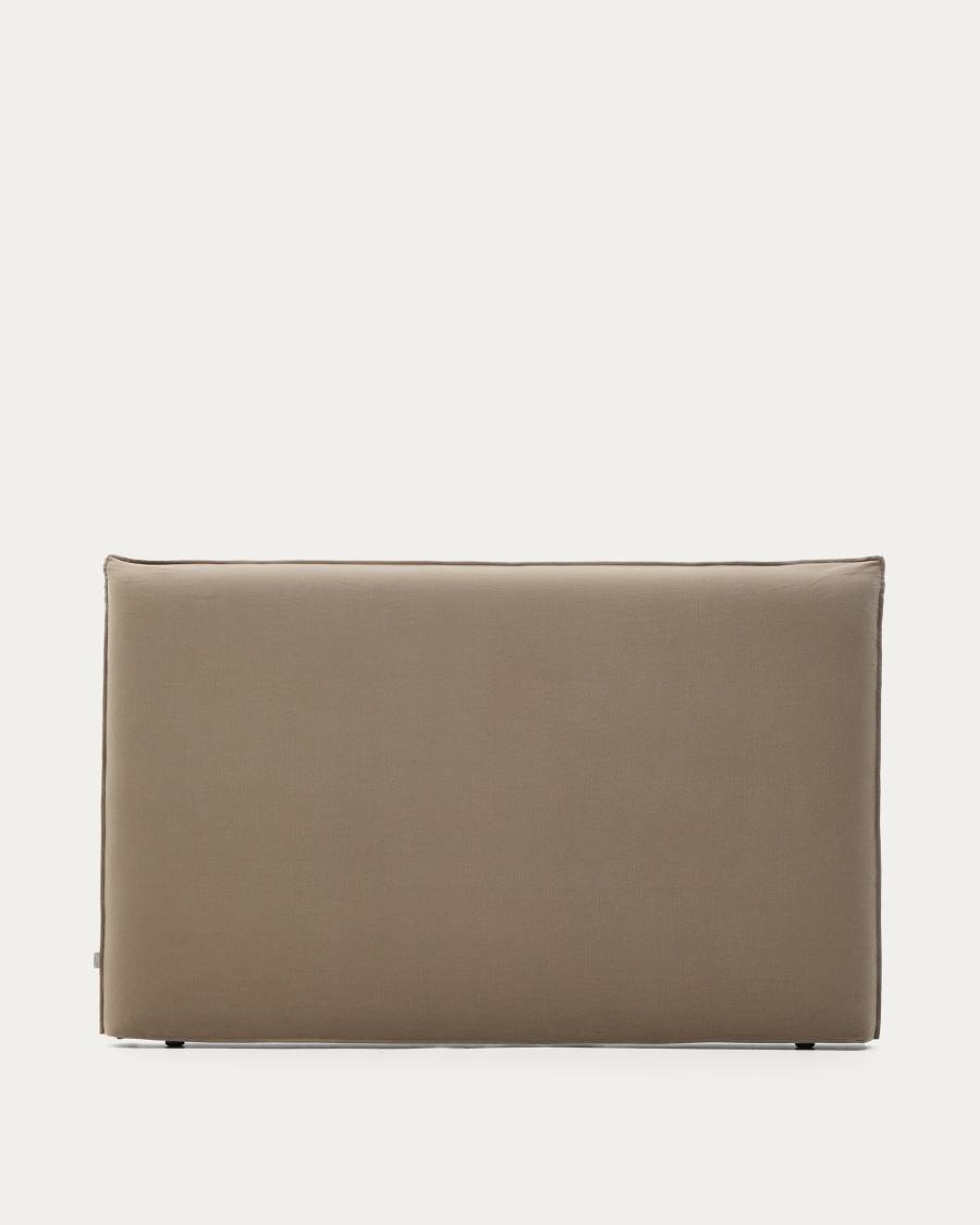 Jaira headboard with removable linen and cotton cover in taupe for a 180 cm FSC Mix Credit bed