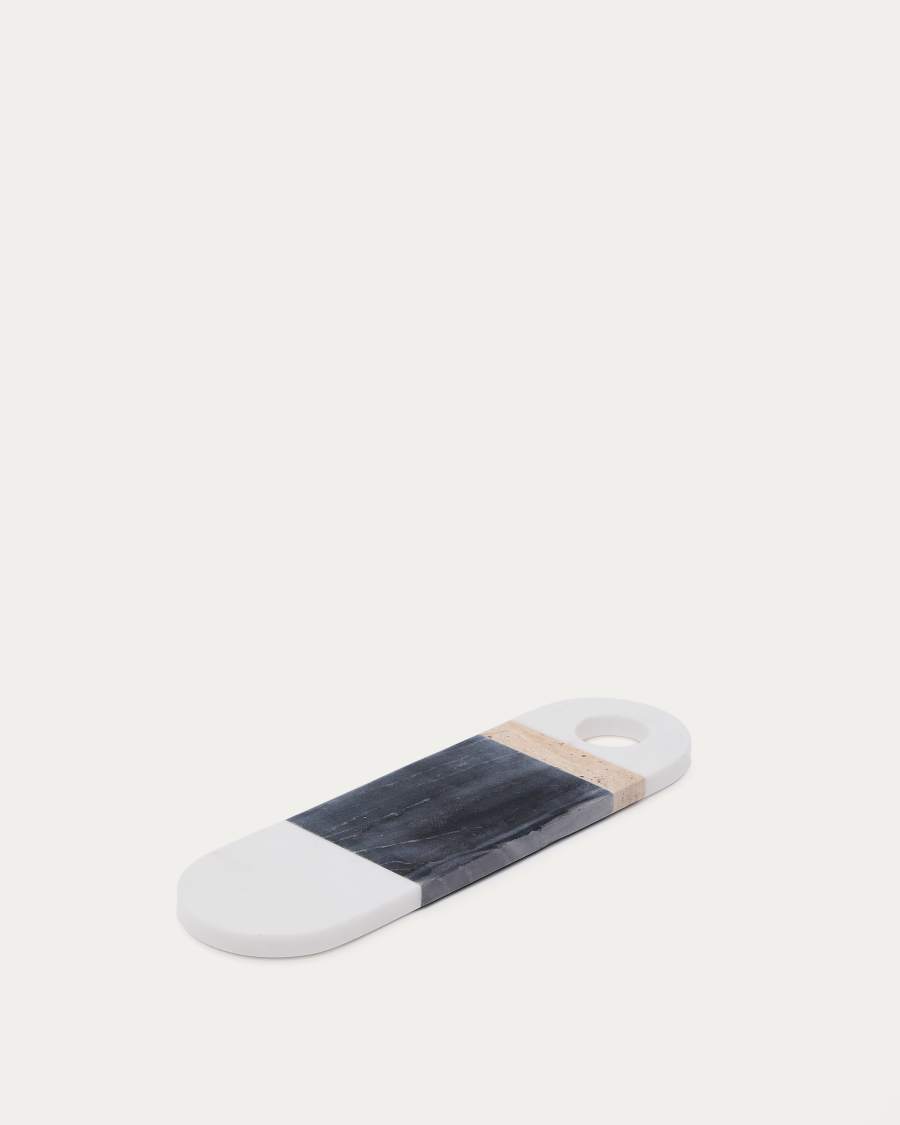 Nivol small serving board in black and white marble and travertine