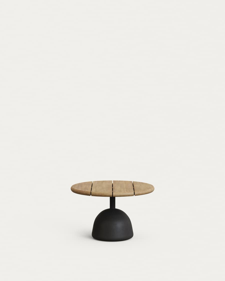 Saura coffee table with natural finish acacia top and black cement base Ø55x35cm