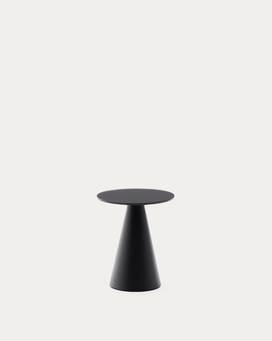 Wilshire side table with frosted tempered glass and steel with matt black painted finish Ø35cm