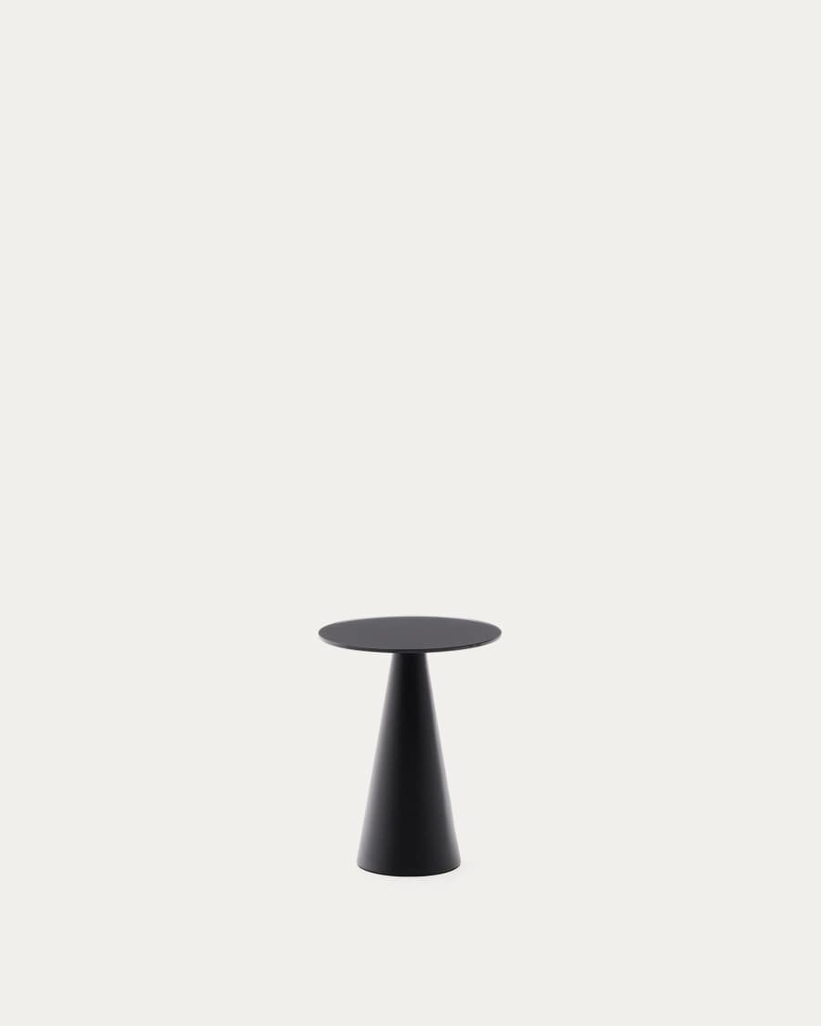 Wilshire side table with frosted tempered glass and steel with matt black painted finish Ø30cm