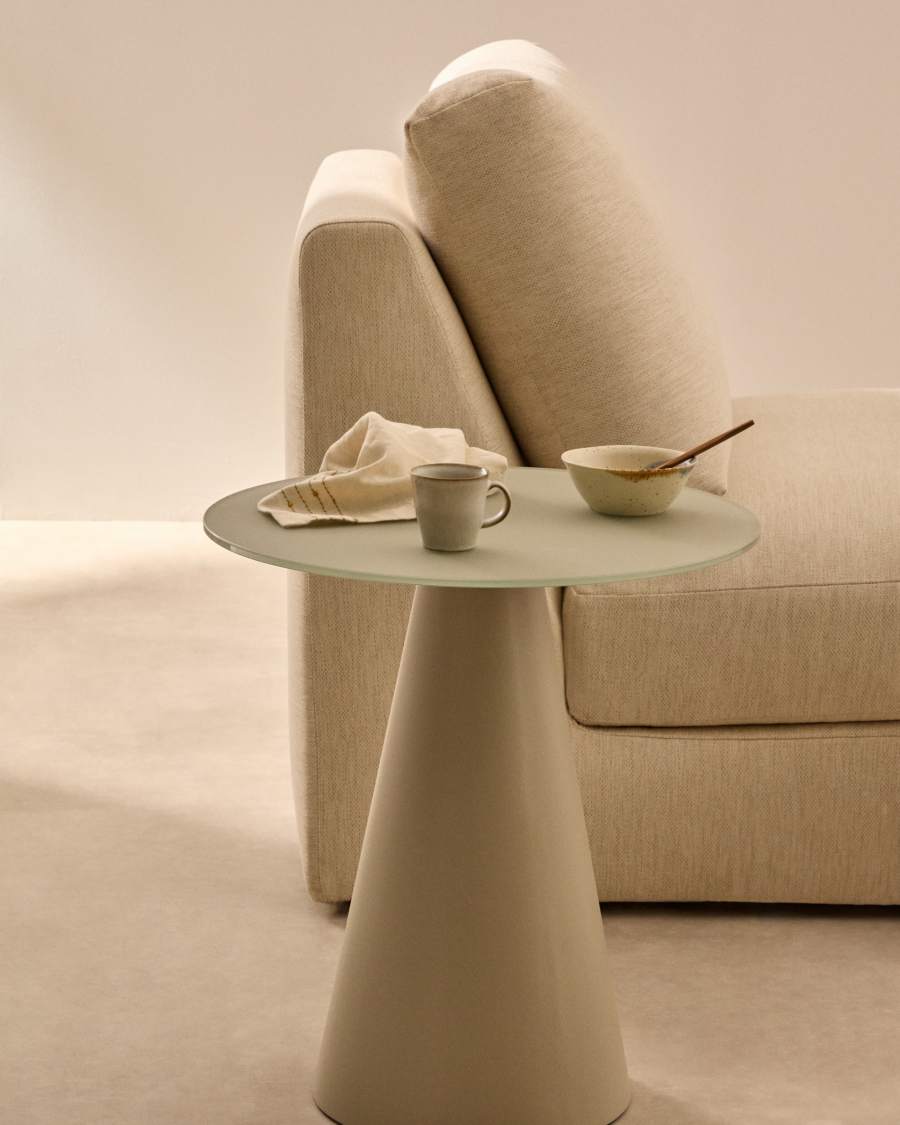 Wilshire tempered glass and metal side table with a matte grey finish, Ø 50 cm