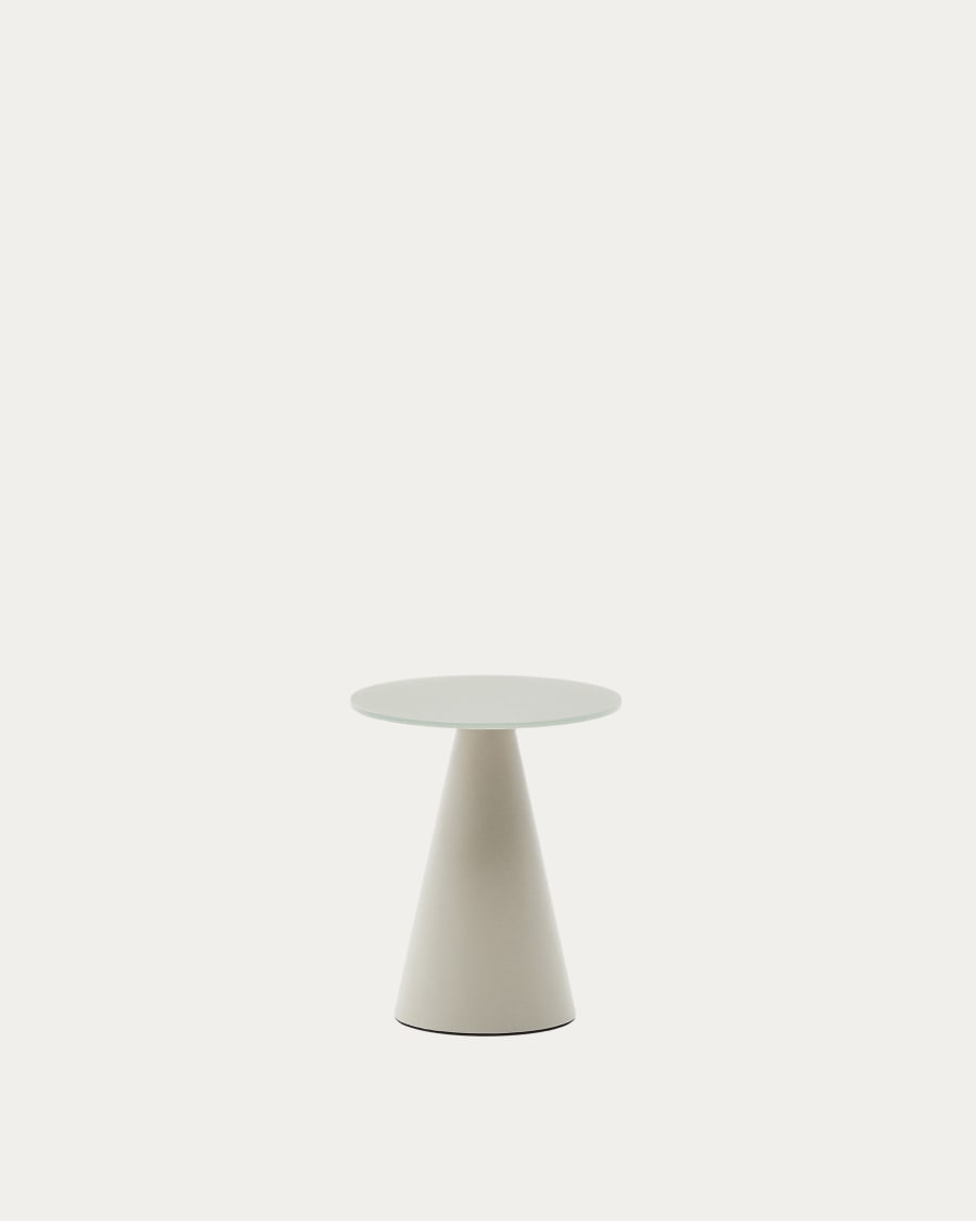 Wilshire side table with frosted tempered glass and steel with matt grey painted finish Ø35cm