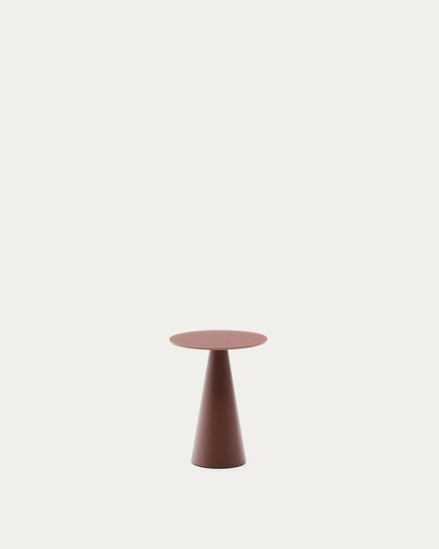 Wilshire side table with frosted tempered glass and matt terracotta painted steel finish Ø30cm