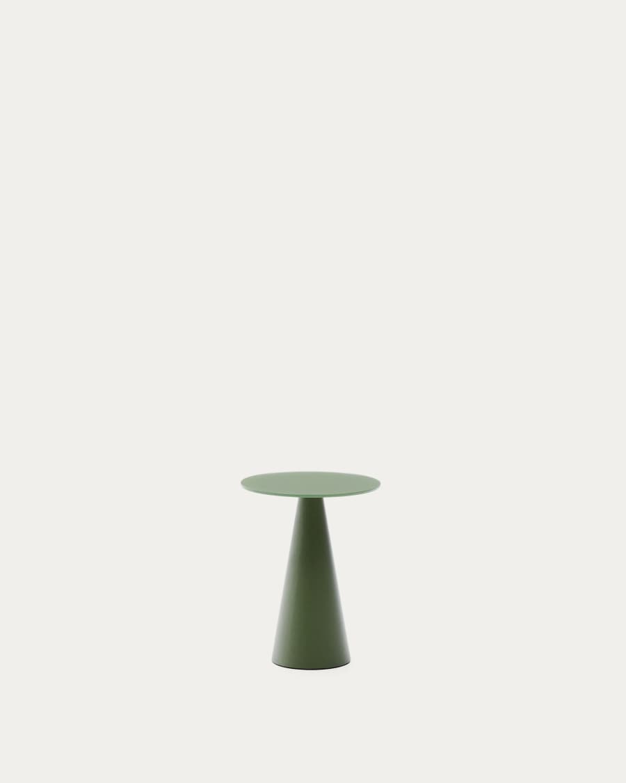 Wilshire side table with frosted tempered glass and matt green painted steel finish Ø30cm