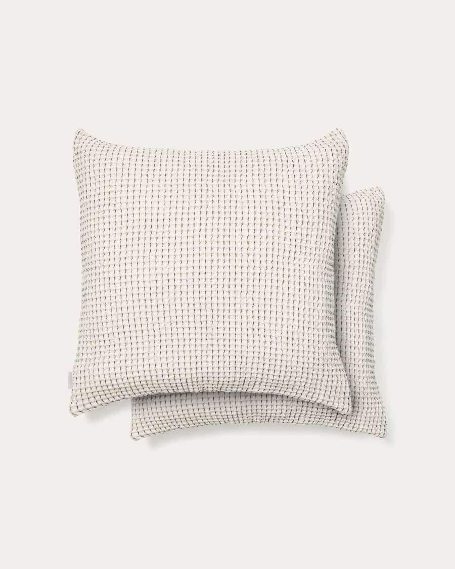 Mabile set of 2 blue striped jacquard cushions in 100% cotton 50 x 50cm