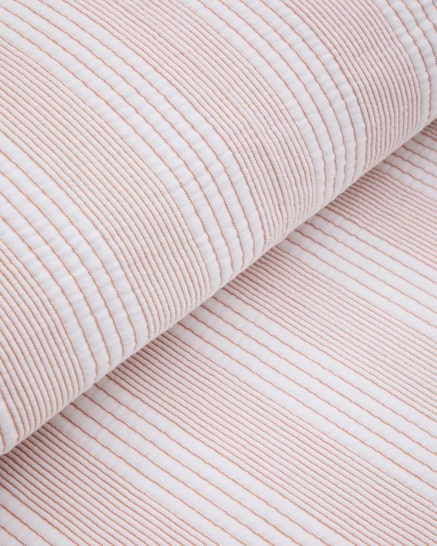 Macie red and beige striped 100% cotton bedspread for 150/160cm bed
