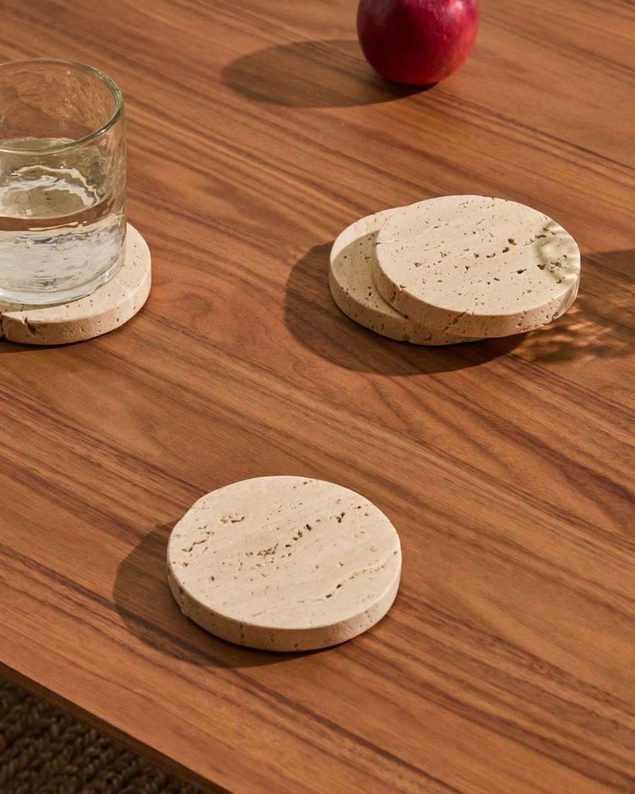Zera set of 4 beige travertine coasters