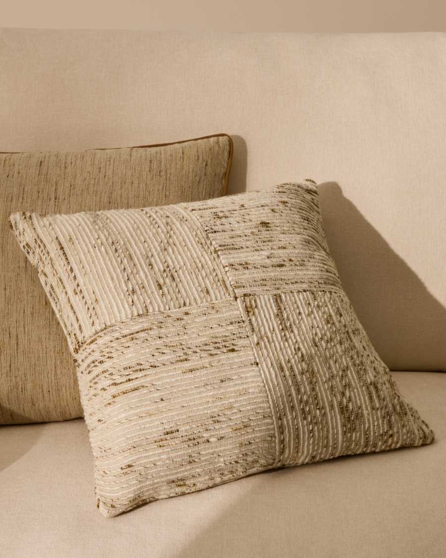 Anuba beige and green checked jacquard cushion cover 45 x 45cm