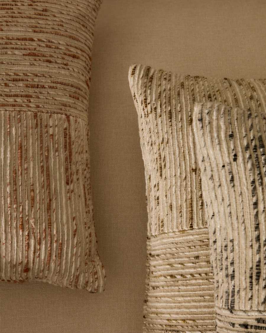 Anuba beige and green checked jacquard cushion cover 45 x 45cm