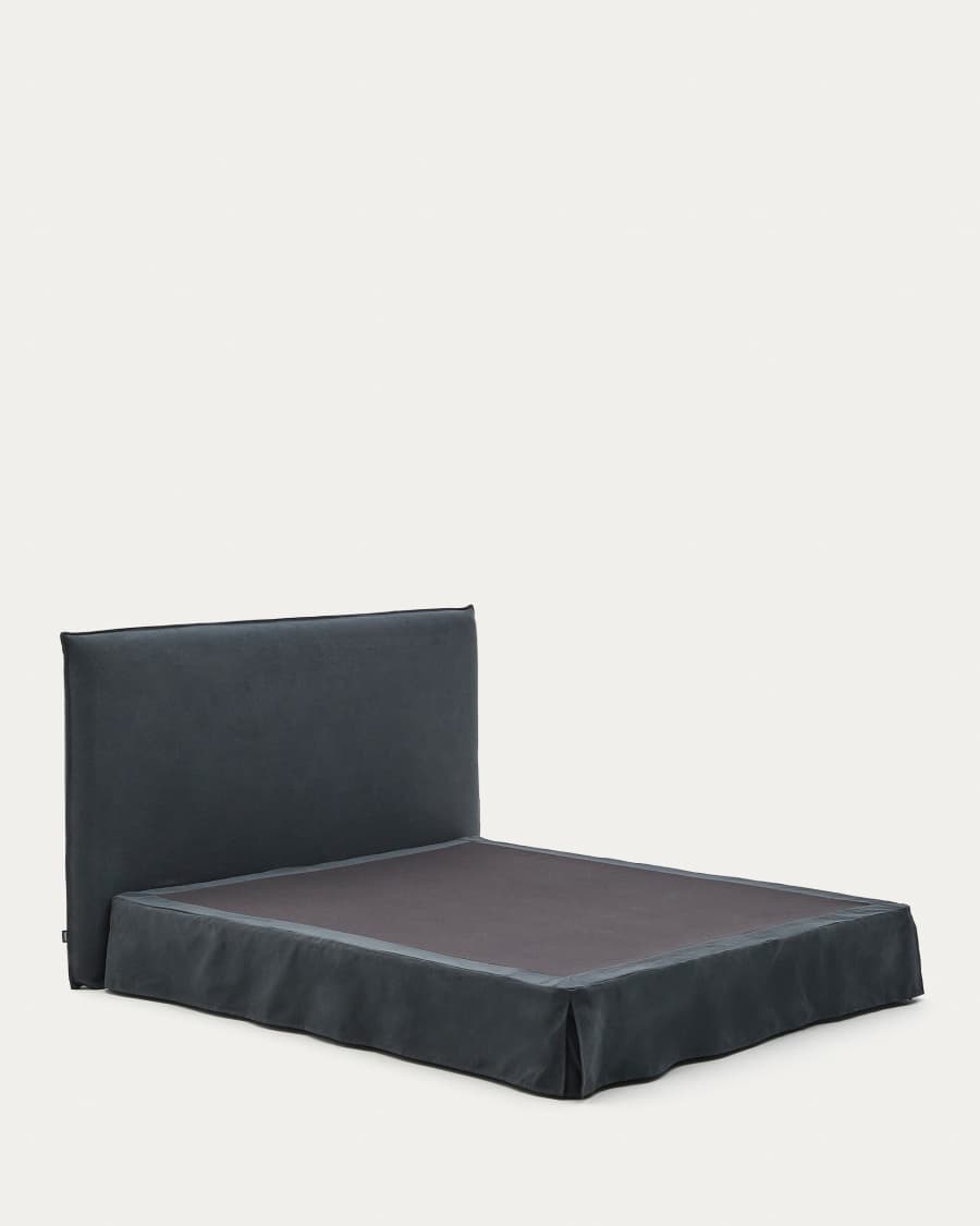 Bezug für Bettgestell Jaira aus Leinen und Baumwolle anthrazitgrau für eine Matratze von 180 x 200 cm