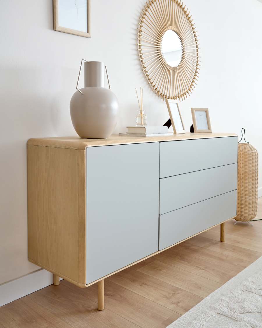 Anielle Sideboard 1 Türe und 3 Schubladen aus Esche massiv und Furnier 150 x 78 cm