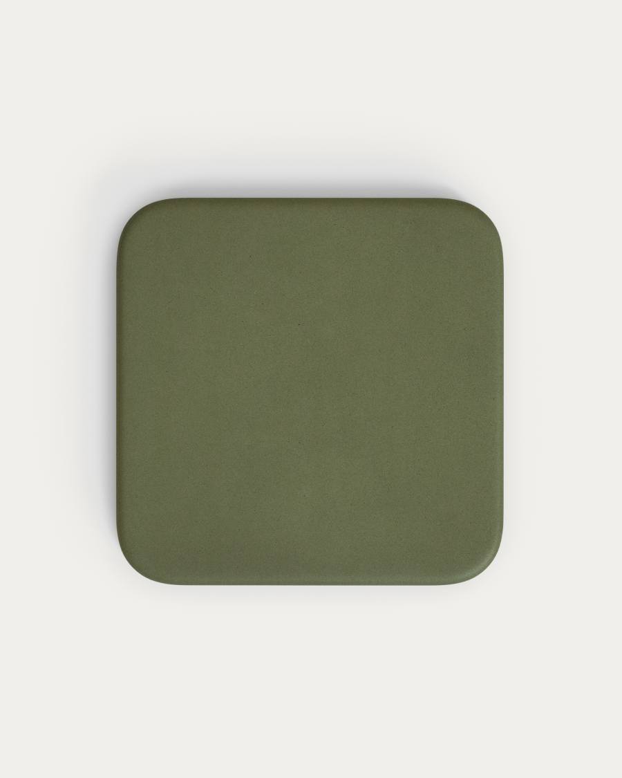 Esilda outdoor table with green cement top 70x70cm and green steel base Ø42x45cm