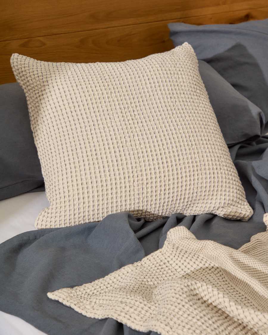 Mabile set of 2 blue striped jacquard cushions in 100% cotton 50 x 50cm
