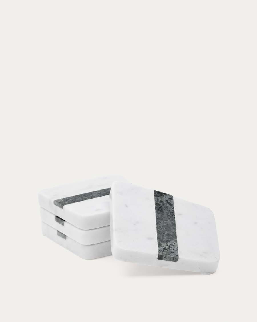 Nira set of 4 white and grey marble coasters