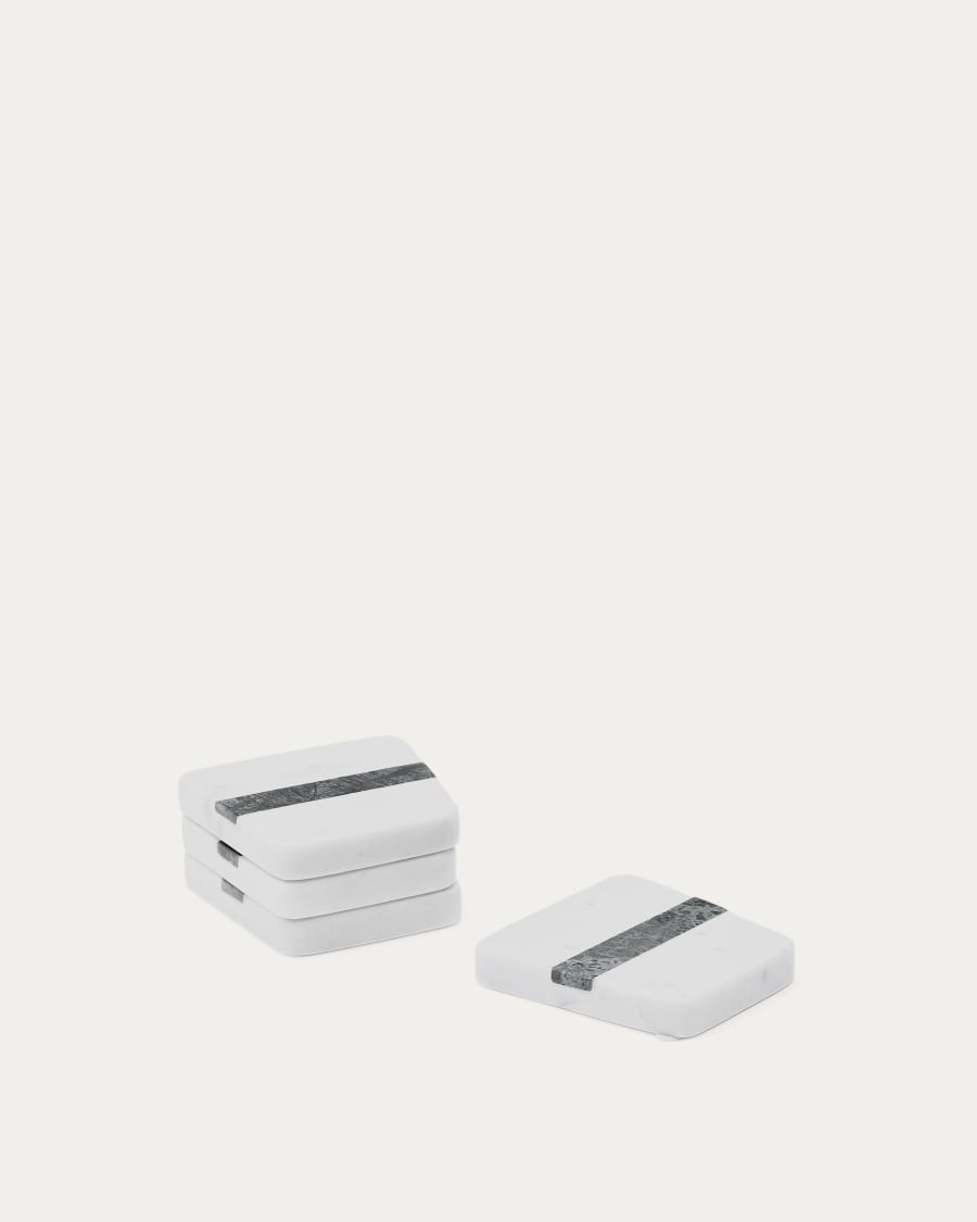 Nira set of 4 white and grey marble coasters