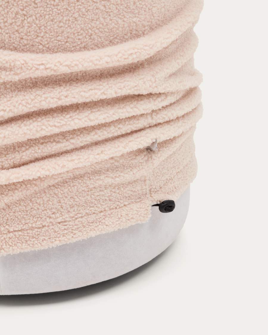 Kaeli footrest with removable cover in pink bouclé Ø 43 cm