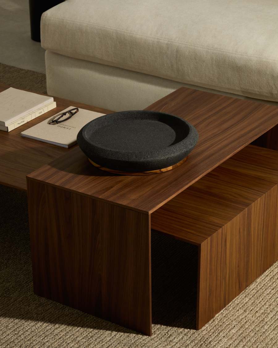 Naro centrepiece in black stone and teak wood Ø38cm