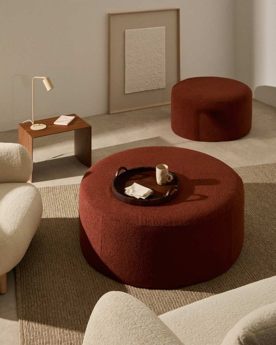Kaeli footrest cover in terracotta bouclé Ø 90 cm