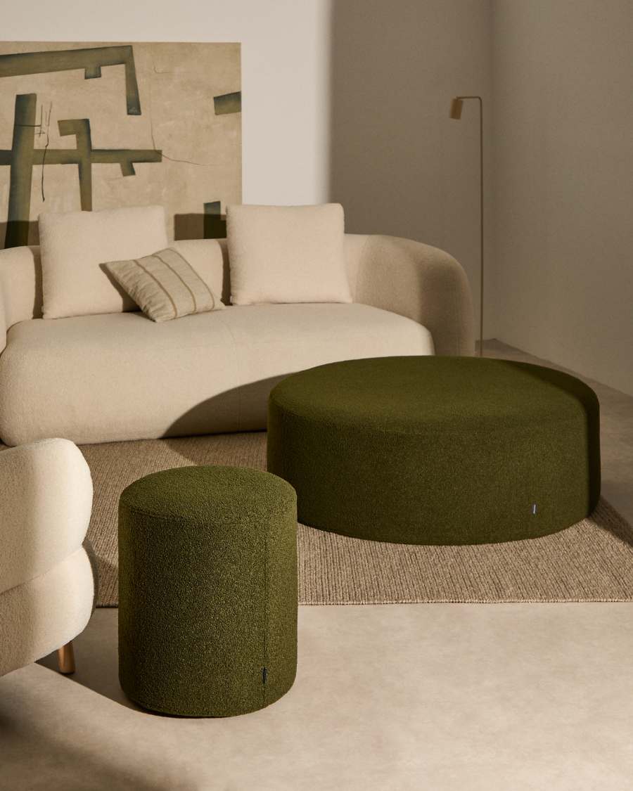 Kaeli footrest cover in green bouclé Ø 43 cm