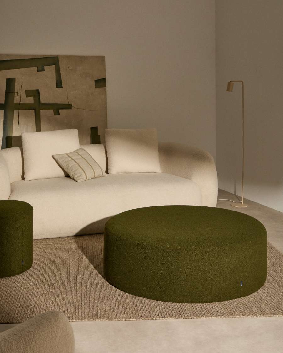 Kaeli footrest cover in green bouclé Ø 120 cm