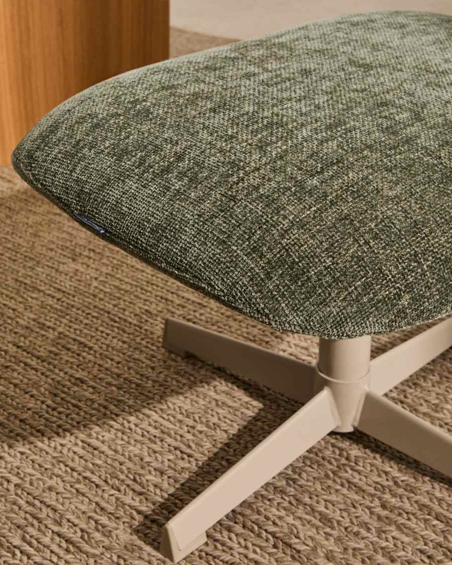 Teryl swivel footrest in green chenille and metal with a grey finish FSC™ 100%.