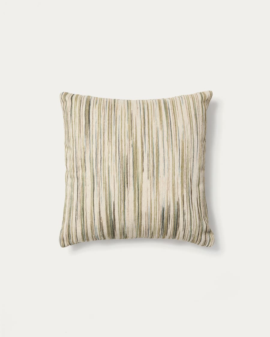 Zilora green and beige striped silk blend jacquard cushion cover 45 x 45cm